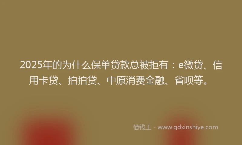 2025年的为什么保单贷款总被拒有：e微贷、信用卡贷、拍拍贷、中原消费金融、省呗等。