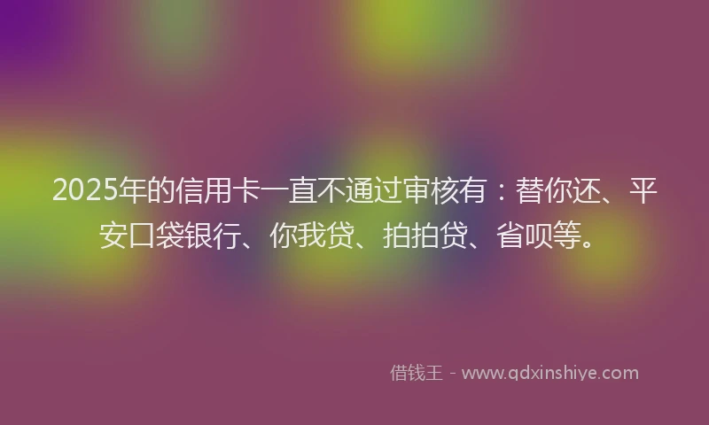 2025年的信用卡一直不通过审核有：替你还、平安口袋银行、你我贷、拍拍贷、省呗等。