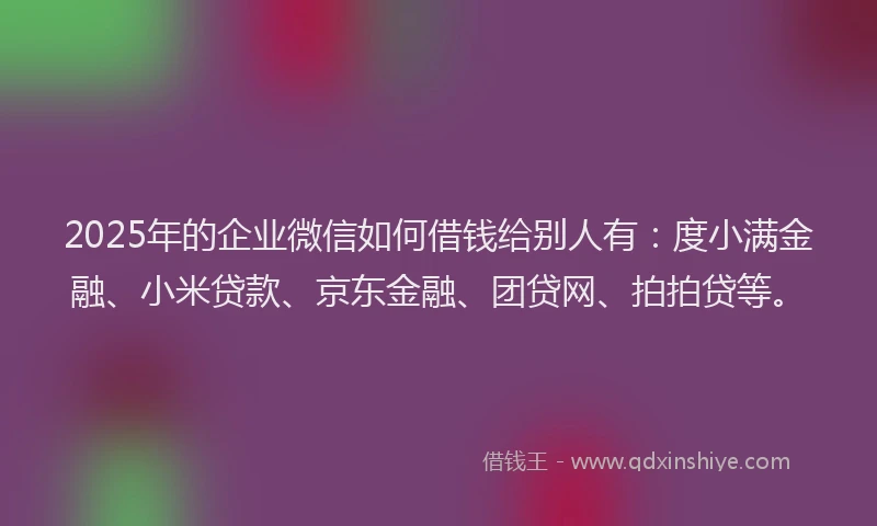 2025年的企业微信如何借钱给别人有：度小满金融、小米贷款、京东金融、团贷网、拍拍贷等。