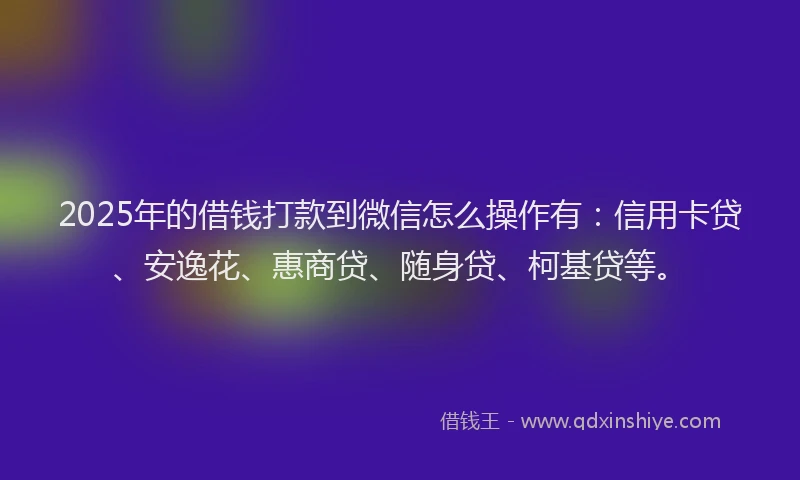 2025年的借钱打款到微信怎么操作有：信用卡贷、安逸花、惠商贷、随身贷、柯基贷等。