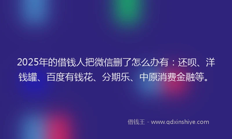 2025年的借钱人把微信删了怎么办有：还呗、洋钱罐、百度有钱花、分期乐、中原消费金融等。