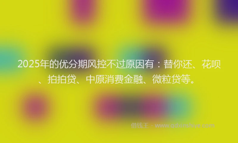 2025年的优分期风控不过原因有：替你还、花呗、拍拍贷、中原消费金融、微粒贷等。