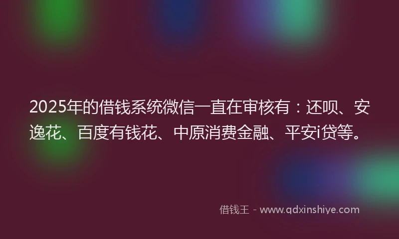 2025年的借钱系统微信一直在审核有：还呗、安逸花、百度有钱花、中原消费金融、平安i贷等。