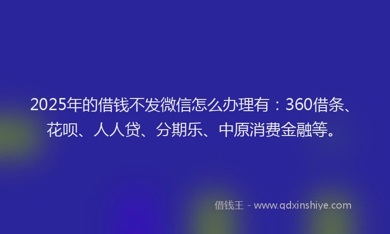 2025年的借钱不发微信怎么办理有：360借条、花呗、人人贷、分期乐、中原消费金融等。
