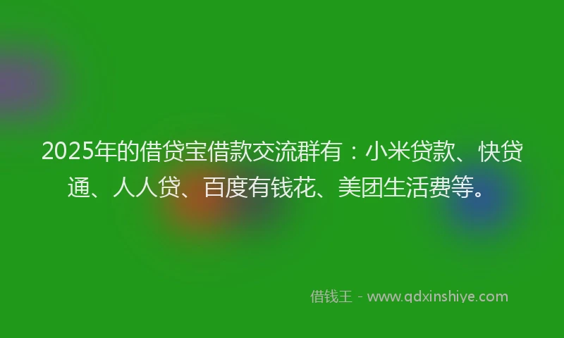 2025年的借贷宝借款交流群有：小米贷款、快贷通、人人贷、百度有钱花、美团生活费等。