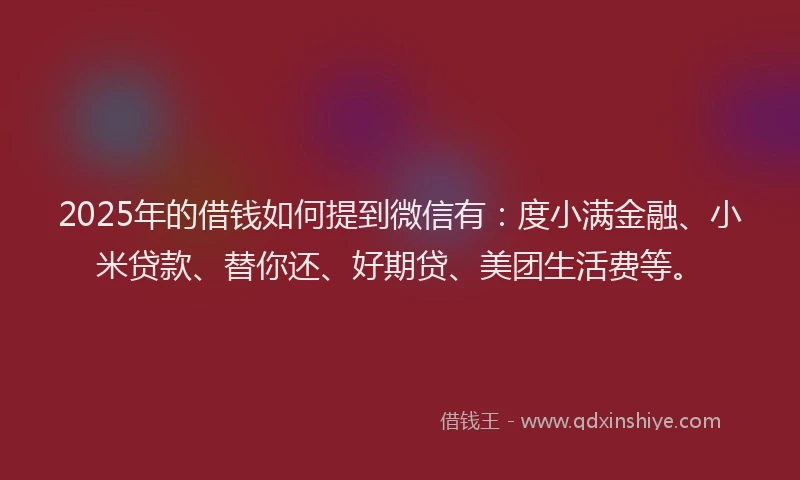2025年的借钱如何提到微信有：度小满金融、小米贷款、替你还、好期贷、美团生活费等。