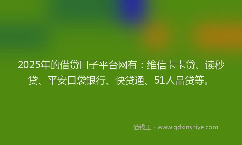 2025年的借贷口子平台网有：维信卡卡贷、读秒贷、平安口袋银行、快贷通、51人品贷等。
