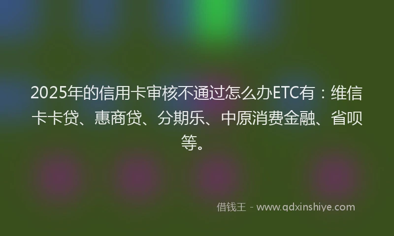 2025年的信用卡审核不通过怎么办ETC有：维信卡卡贷、惠商贷、分期乐、中原消费金融、省呗等。