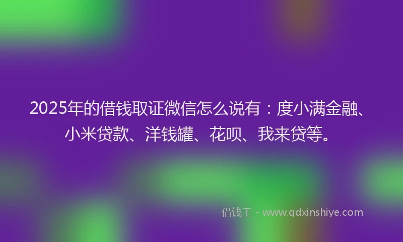 2025年的借钱取证微信怎么说有：度小满金融、小米贷款、洋钱罐、花呗、我来贷等。