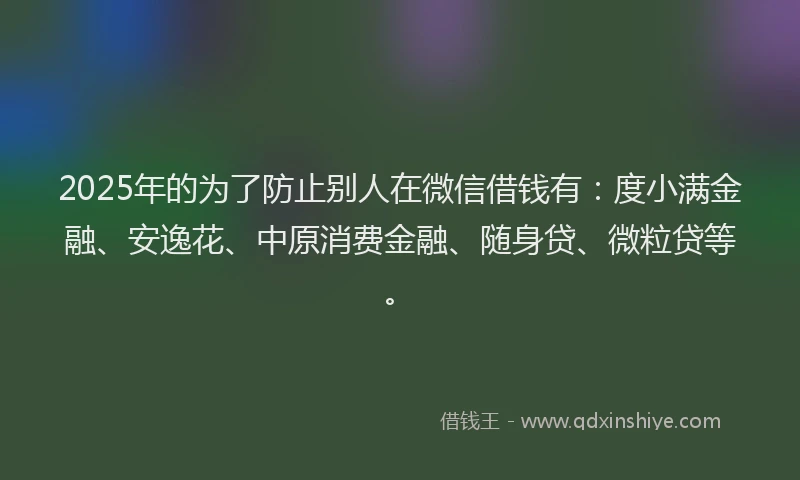 2025年的为了防止别人在微信借钱有：度小满金融、安逸花、中原消费金融、随身贷、微粒贷等。