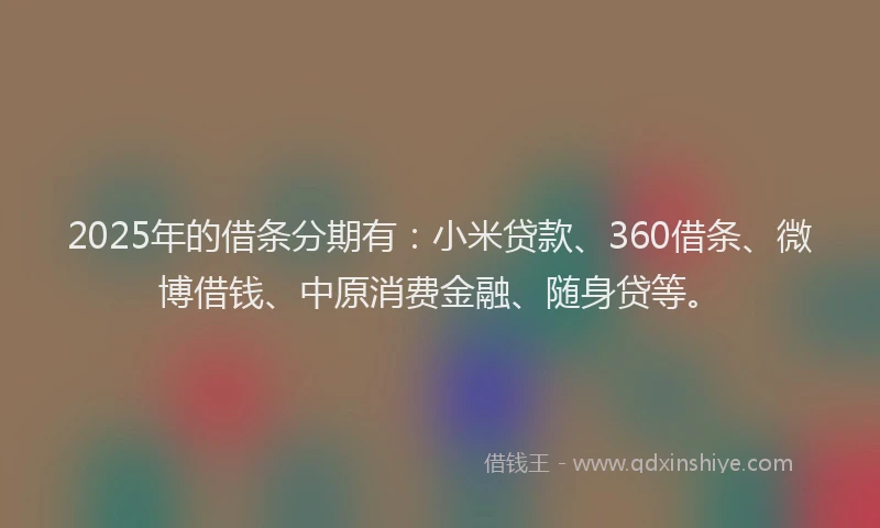 2025年的借条分期有：小米贷款、360借条、微博借钱、中原消费金融、随身贷等。
