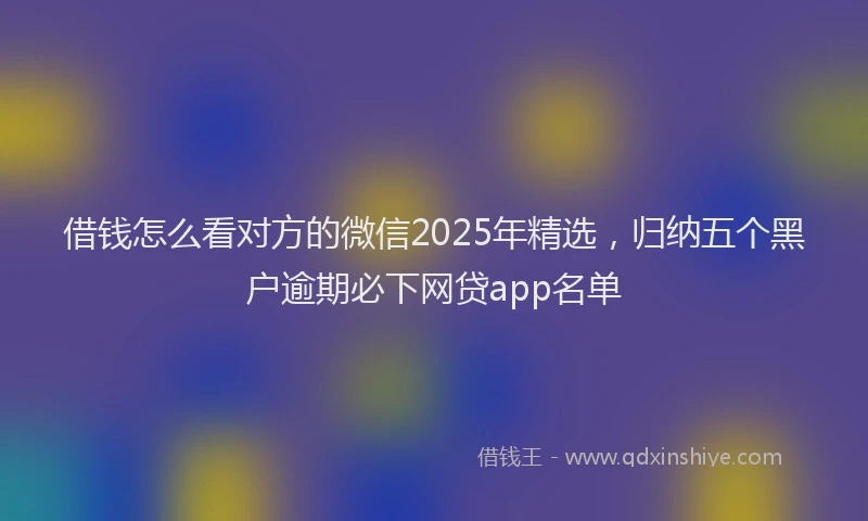 借钱怎么看对方的微信2025年精选，归纳五个黑户逾期必下网贷app名单