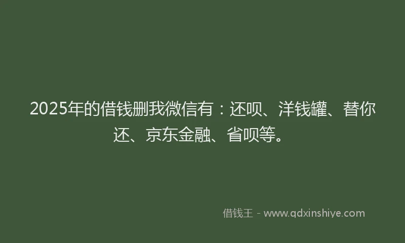 2025年的借钱删我微信有：还呗、洋钱罐、替你还、京东金融、省呗等。
