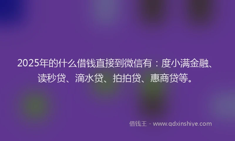 2025年的什么借钱直接到微信有：度小满金融、读秒贷、滴水贷、拍拍贷、惠商贷等。