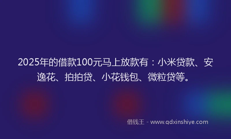 2025年的借款100元马上放款有：小米贷款、安逸花、拍拍贷、小花钱包、微粒贷等。