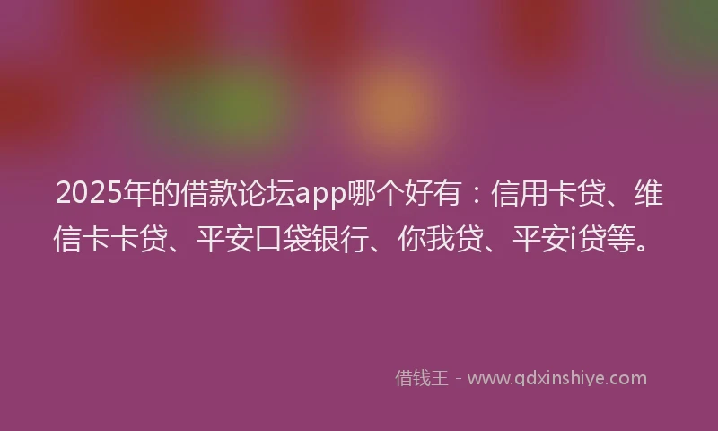 2025年的借款论坛app哪个好有：信用卡贷、维信卡卡贷、平安口袋银行、你我贷、平安i贷等。