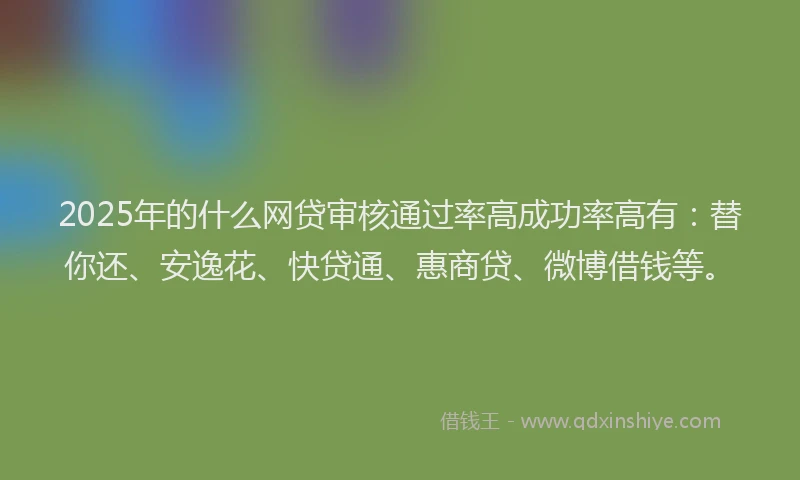 2025年的什么网贷审核通过率高成功率高有：替你还、安逸花、快贷通、惠商贷、微博借钱等。