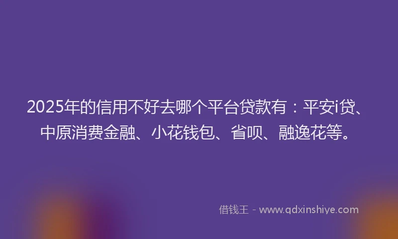 2025年的信用不好去哪个平台贷款有：平安i贷、中原消费金融、小花钱包、省呗、融逸花等。