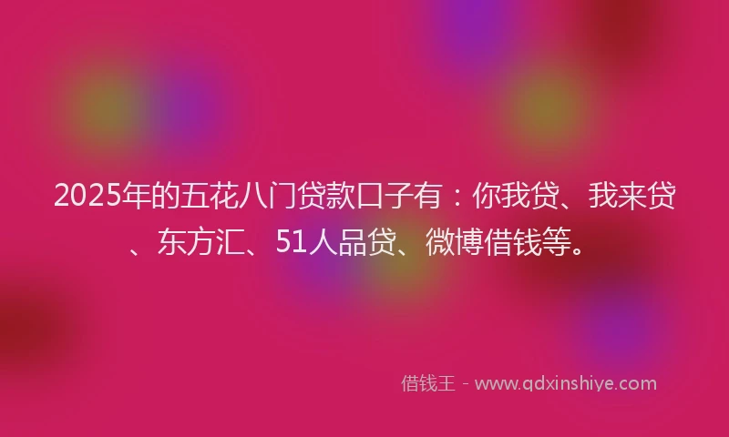 2025年的五花八门贷款口子有：你我贷、我来贷、东方汇、51人品贷、微博借钱等。