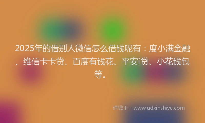 2025年的借别人微信怎么借钱呢有：度小满金融、维信卡卡贷、百度有钱花、平安i贷、小花钱包等。