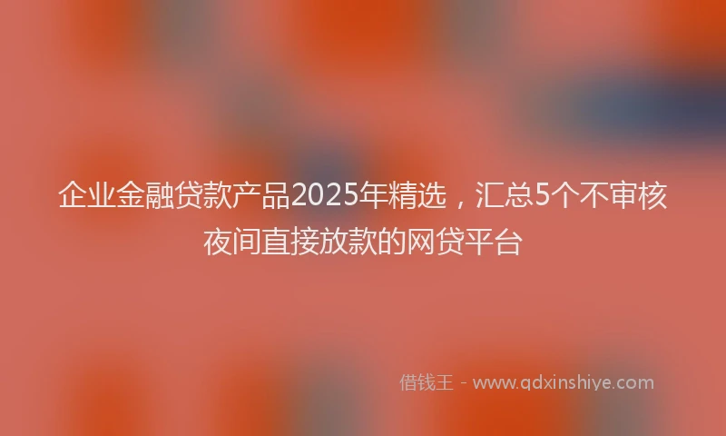 企业金融贷款产品2025年精选，汇总5个不审核夜间直接放款的网贷平台