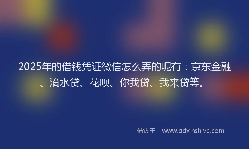2025年的借钱凭证微信怎么弄的呢有：京东金融、滴水贷、花呗、你我贷、我来贷等。