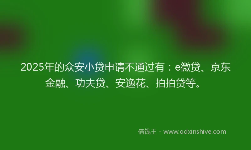 2025年的众安小贷申请不通过有：e微贷、京东金融、功夫贷、安逸花、拍拍贷等。