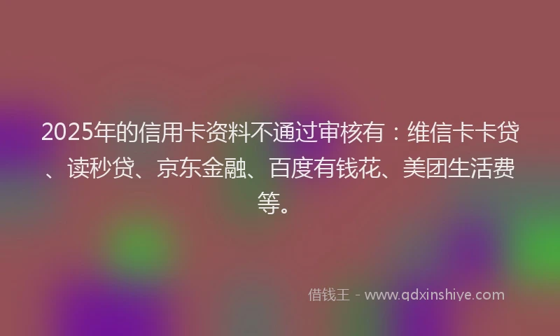 2025年的信用卡资料不通过审核有：维信卡卡贷、读秒贷、京东金融、百度有钱花、美团生活费等。