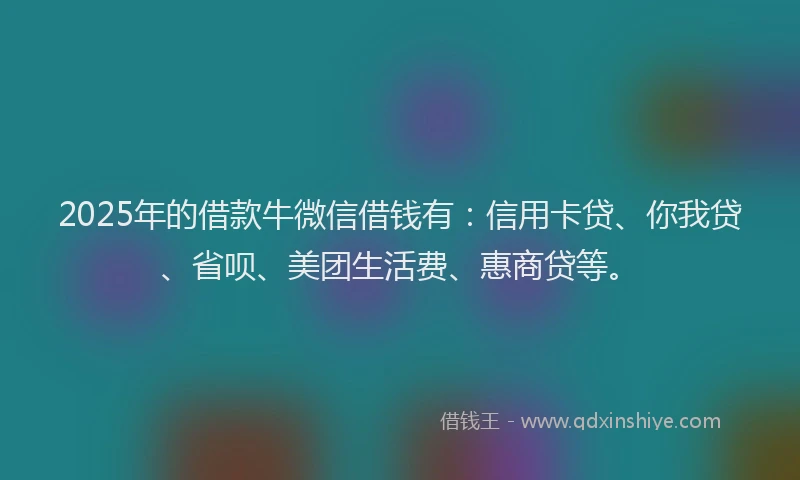 2025年的借款牛微信借钱有：信用卡贷、你我贷、省呗、美团生活费、惠商贷等。