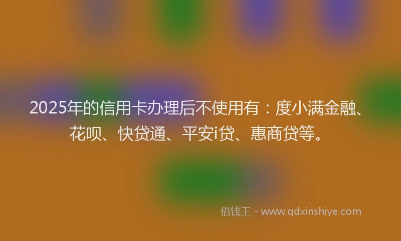 2025年的信用卡办理后不使用有：度小满金融、花呗、快贷通、平安i贷、惠商贷等。