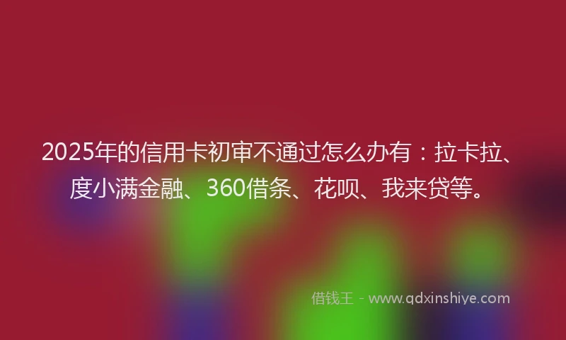 2025年的信用卡初审不通过怎么办有：拉卡拉、度小满金融、360借条、花呗、我来贷等。