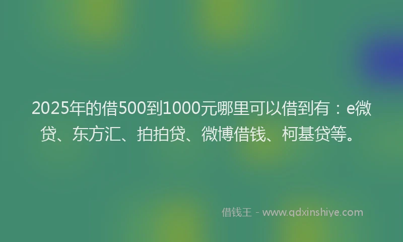 2025年的借500到1000元哪里可以借到有：e微贷、东方汇、拍拍贷、微博借钱、柯基贷等。