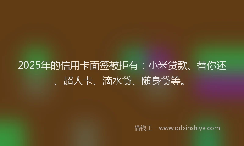 2025年的信用卡面签被拒有：小米贷款、替你还、超人卡、滴水贷、随身贷等。