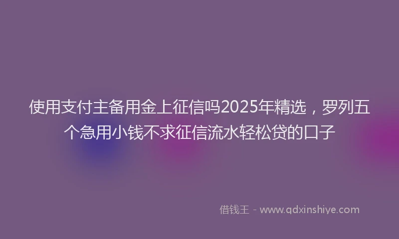使用支付主备用金上征信吗2025年精选，罗列五个急用小钱不求征信流水轻松贷的口子