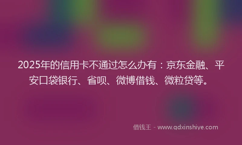 2025年的信用卡不通过怎么办有：京东金融、平安口袋银行、省呗、微博借钱、微粒贷等。
