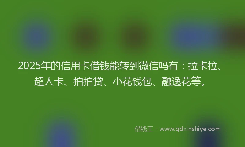 2025年的信用卡借钱能转到微信吗有：拉卡拉、超人卡、拍拍贷、小花钱包、融逸花等。