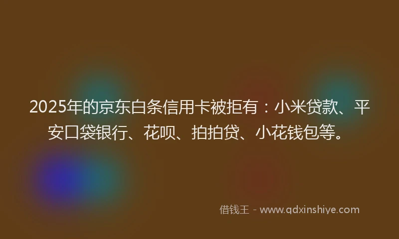 2025年的京东白条信用卡被拒有：小米贷款、平安口袋银行、花呗、拍拍贷、小花钱包等。