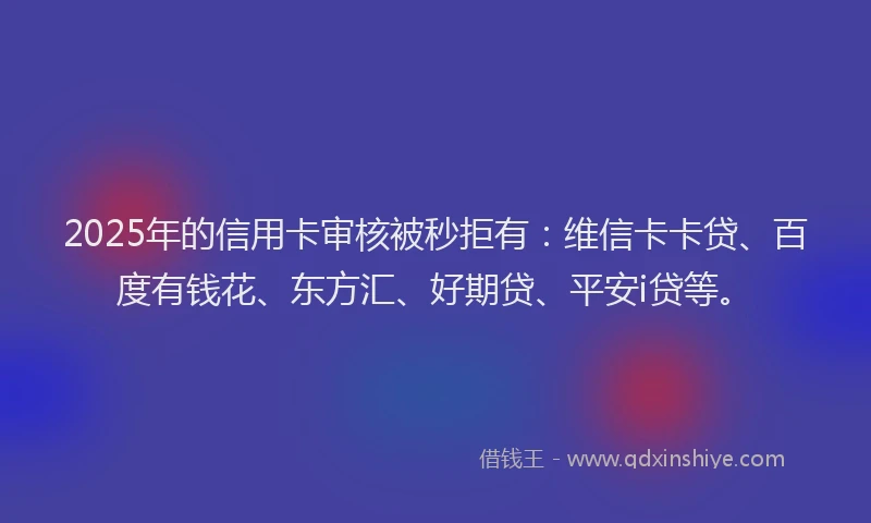 2025年的信用卡审核被秒拒有：维信卡卡贷、百度有钱花、东方汇、好期贷、平安i贷等。