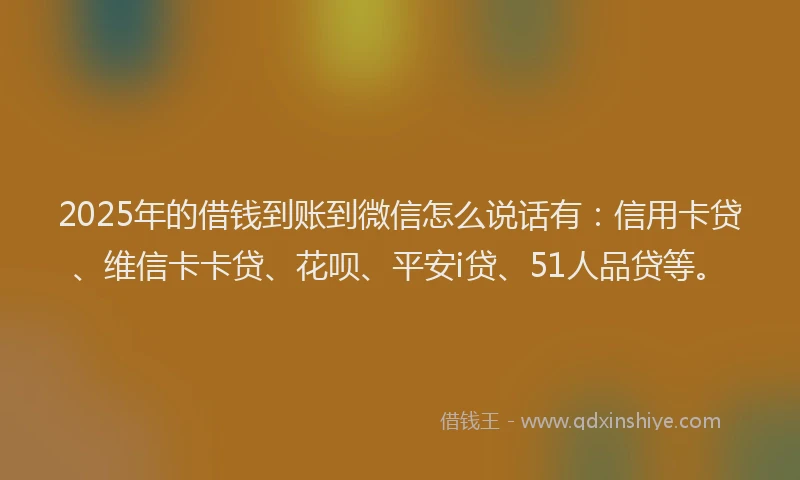 2025年的借钱到账到微信怎么说话有：信用卡贷、维信卡卡贷、花呗、平安i贷、51人品贷等。