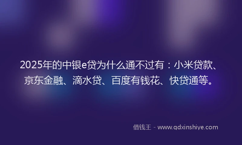 2025年的中银e贷为什么通不过有：小米贷款、京东金融、滴水贷、百度有钱花、快贷通等。