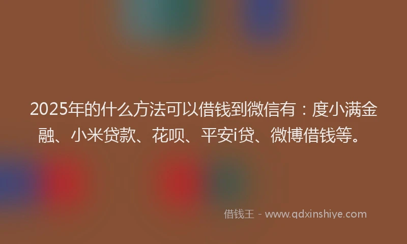 2025年的什么方法可以借钱到微信有：度小满金融、小米贷款、花呗、平安i贷、微博借钱等。