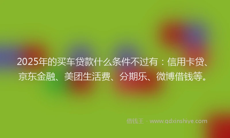2025年的买车贷款什么条件不过有：信用卡贷、京东金融、美团生活费、分期乐、微博借钱等。