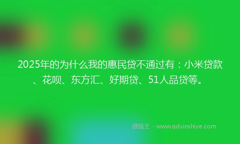 2025年的为什么我的惠民贷不通过有：小米贷款、花呗、东方汇、好期贷、51人品贷等。