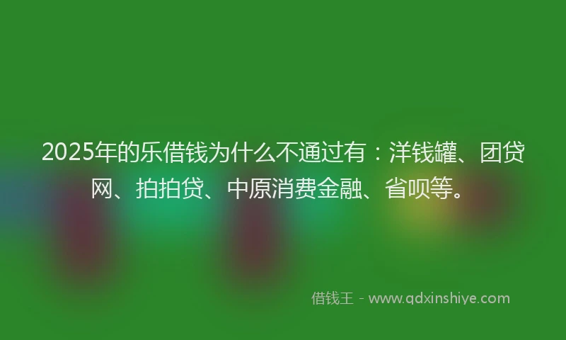 2025年的乐借钱为什么不通过有：洋钱罐、团贷网、拍拍贷、中原消费金融、省呗等。