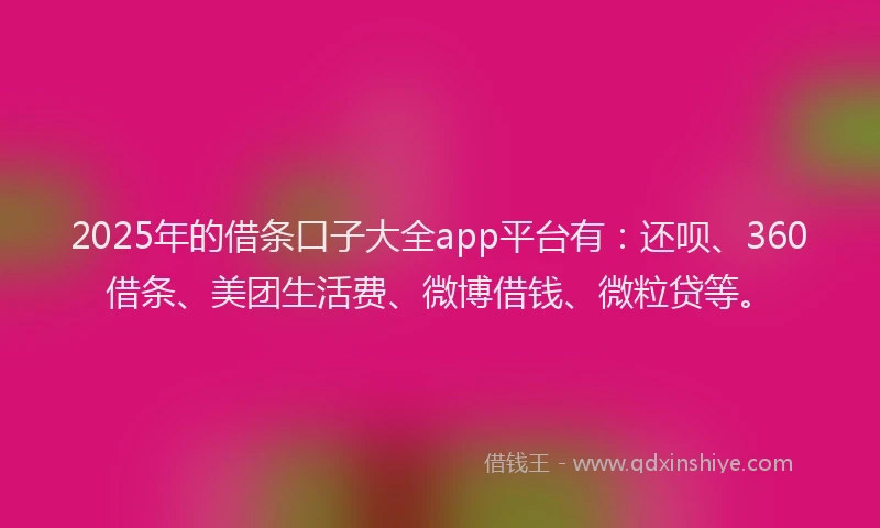 2025年的借条口子大全app平台有：还呗、360借条、美团生活费、微博借钱、微粒贷等。