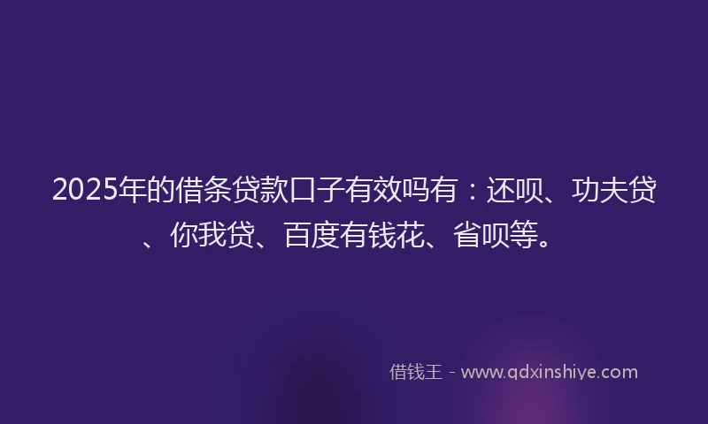 2025年的借条贷款口子有效吗有：还呗、功夫贷、你我贷、百度有钱花、省呗等。