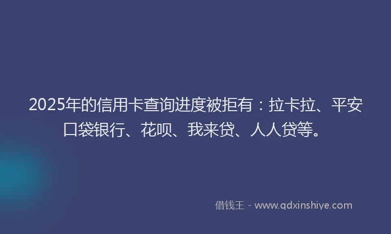 2025年的信用卡查询进度被拒有：拉卡拉、平安口袋银行、花呗、我来贷、人人贷等。