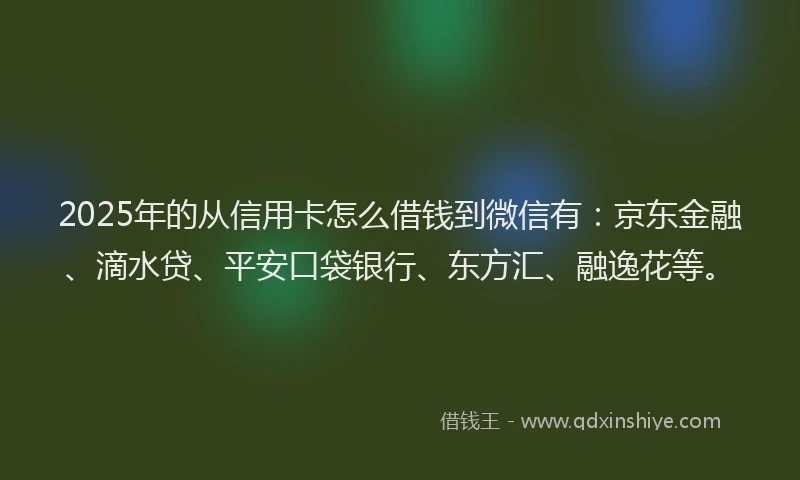 2025年的从信用卡怎么借钱到微信有：京东金融、滴水贷、平安口袋银行、东方汇、融逸花等。