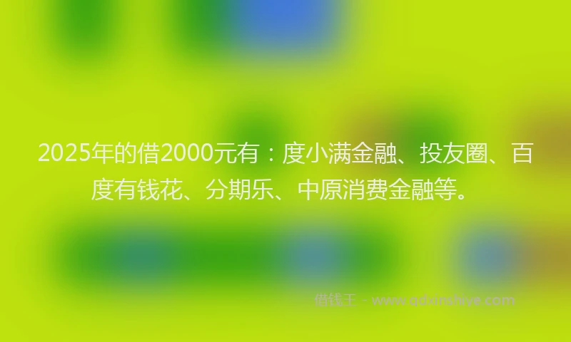 2025年的借2000元有：度小满金融、投友圈、百度有钱花、分期乐、中原消费金融等。