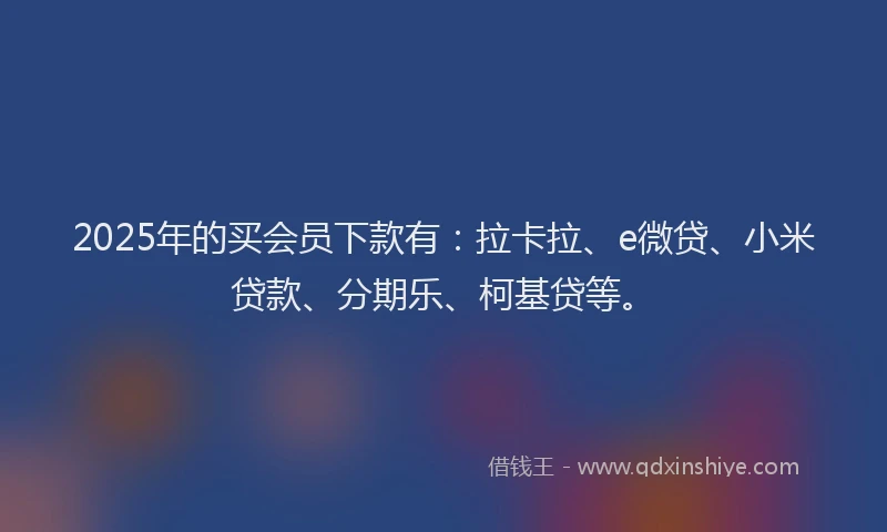 2025年的买会员下款有：拉卡拉、e微贷、小米贷款、分期乐、柯基贷等。